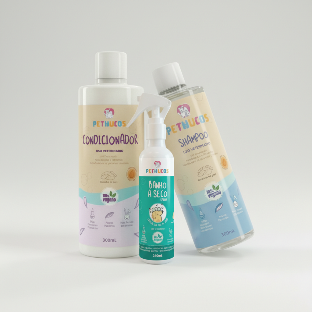 Kit Shampoo + Condicionador + Banho a Seco Spray Natural Vegano  para cães e gatos  - Pethucos